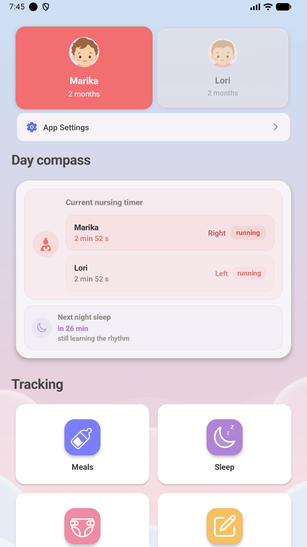 Snugl baby tracker daily compass screenshot